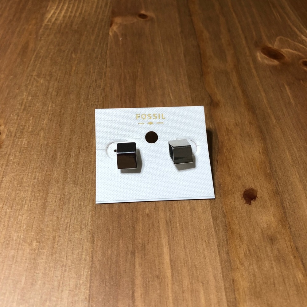 Fossil Silver Cube Earrings